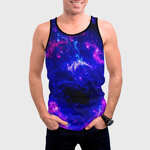 Мужская майка без рукавов Неоновый космос со звездами / 3D-Черный – фото 3