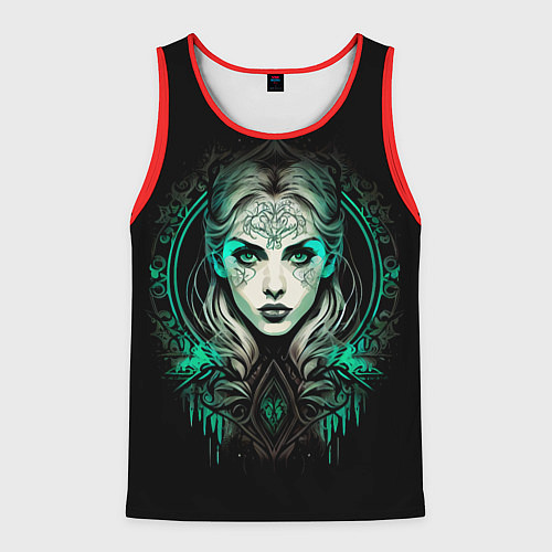 Мужская майка без рукавов Готическая ведьма на чёрном фоне / 3D-Красный – фото 1
