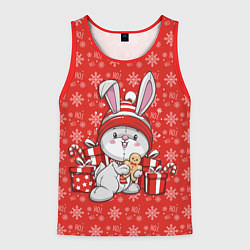 Майка-безрукавка мужская Новогодний кролик с пряником, цвет: 3D-красный