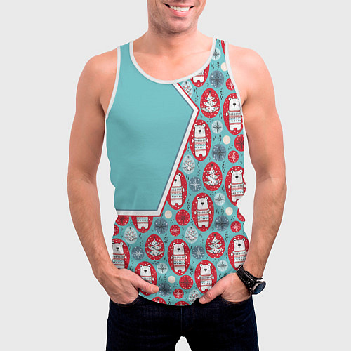 Мужская майка без рукавов Новогодние мишки / 3D-Белый – фото 3