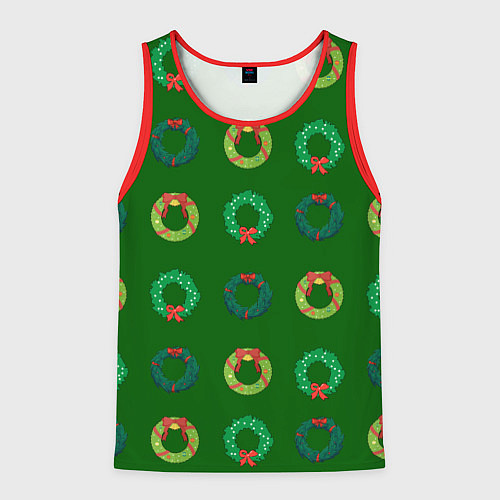 Мужская майка без рукавов Зеленые рождественские венки омелы / 3D-Красный – фото 1