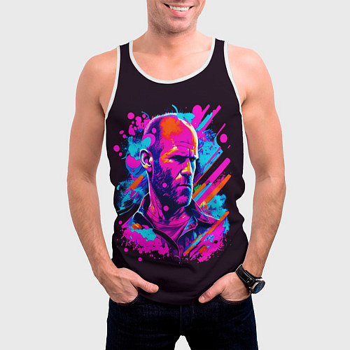 Мужская майка без рукавов Jason Statham - pop art / 3D-Белый – фото 3