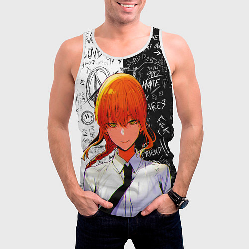 Мужская майка без рукавов Макима в костюме - Человек бензопила / 3D-Белый – фото 3