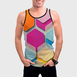 Майка-безрукавка мужская Абстрактные разноцветные геометрические фигуры, цвет: 3D-черный — фото 2