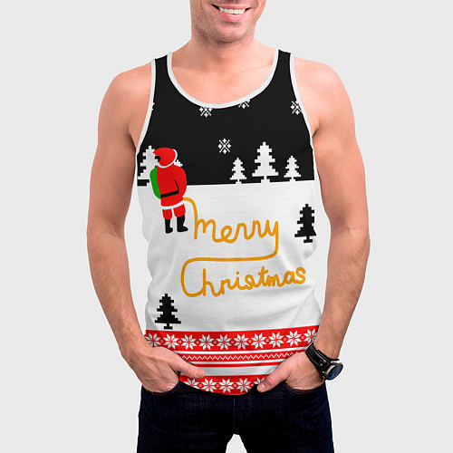 Мужская майка без рукавов Merry christmas - Санта Клаус / 3D-Белый – фото 3