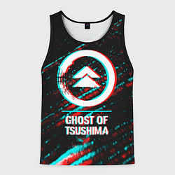 Майка-безрукавка мужская Ghost of Tsushima в стиле glitch и баги графики на, цвет: 3D-черный