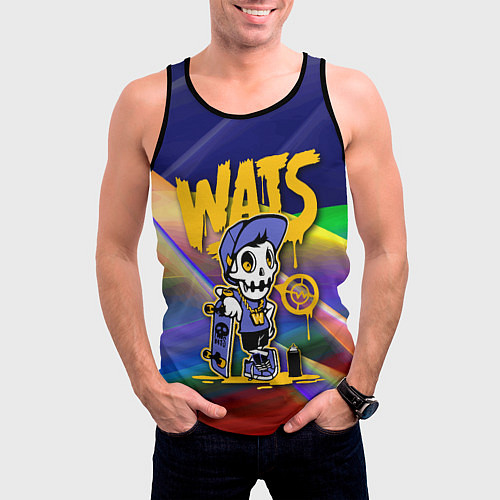 Мужская майка без рукавов Whats - скелет со скейтбордом - граффити / 3D-Черный – фото 3