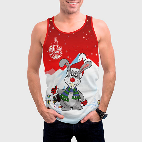 Мужская майка без рукавов Новый год - зайчик / 3D-Красный – фото 3