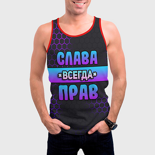 Мужская майка без рукавов Слава всегда прав - неоновые соты / 3D-Красный – фото 3