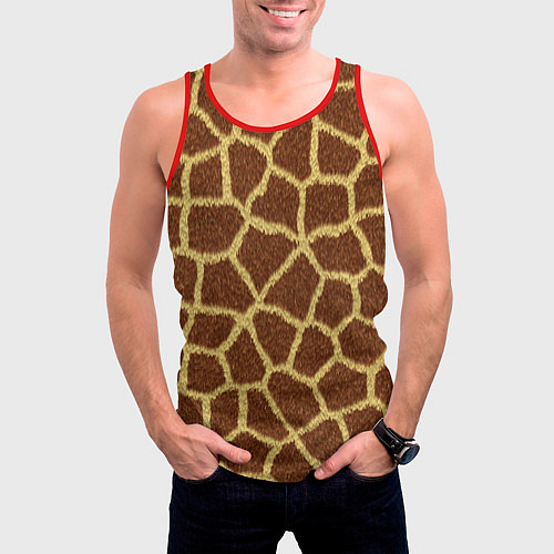 Мужская майка без рукавов Текстура жирафа / 3D-Красный – фото 3