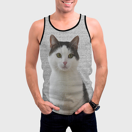 Мужская майка без рукавов Задумчивый котик / 3D-Черный – фото 3