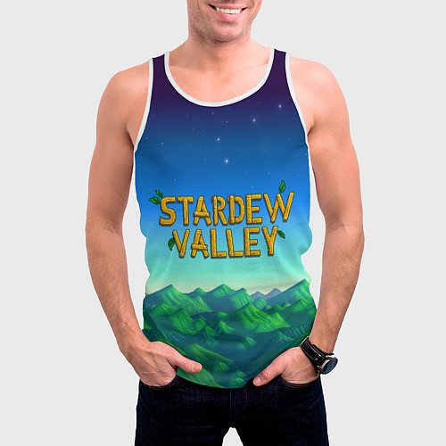 Мужская майка без рукавов Горы Stardew Valley / 3D-Белый – фото 3