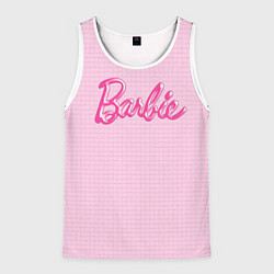 Майка-безрукавка мужская Барби - логотип на клетчатом фоне, цвет: 3D-белый
