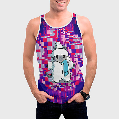 Мужская майка без рукавов Кот потерял своего друга - кролика / 3D-Белый – фото 3