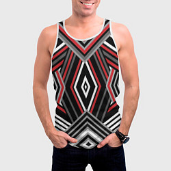 Майка-безрукавка мужская Геометрический узор с серыми черными и красными по, цвет: 3D-белый — фото 2