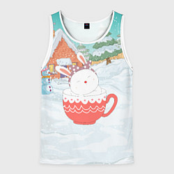 Майка-безрукавка мужская Новогодний зайка сидит в кружке, цвет: 3D-белый