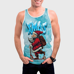 Майка-безрукавка мужская Санта с мешком на самокате, цвет: 3D-белый — фото 2