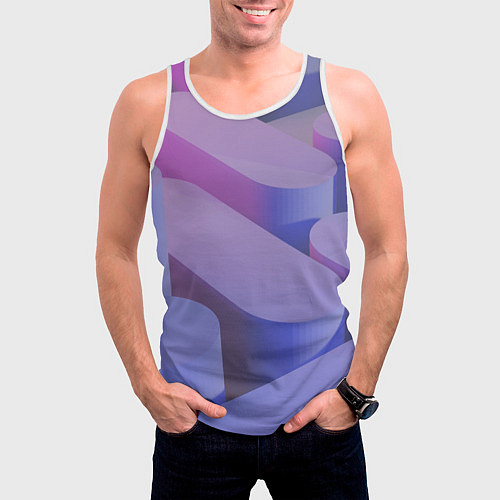 Мужская майка без рукавов Абстрактные фиолетовые прямоугольники со скругленн / 3D-Белый – фото 3