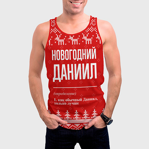 Мужская майка без рукавов Новогодний Даниил: свитер с оленями / 3D-Красный – фото 3