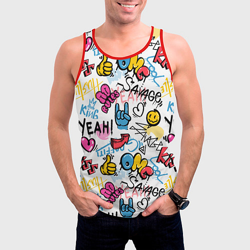 Мужская майка без рукавов Прикольные надписи / 3D-Красный – фото 3