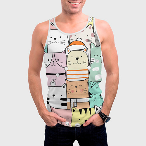 Мужская майка без рукавов Котики и кошечки / 3D-Белый – фото 3