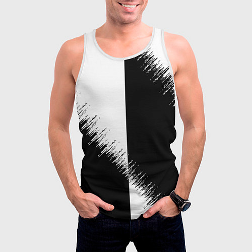 Мужская майка без рукавов Белая и чёрная полоса / 3D-Белый – фото 3