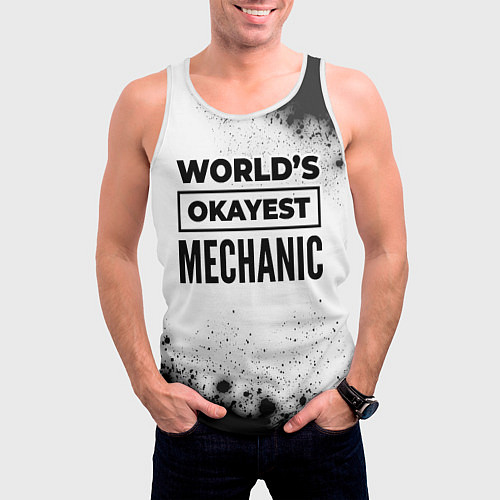 Мужская майка без рукавов Worlds okayest mechanic - white / 3D-Белый – фото 3