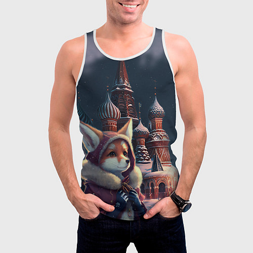 Мужская майка без рукавов Лиса на Красной площади / 3D-Белый – фото 3