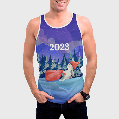 Мужская майка без рукавов Белый зайка и мешок подарков / 3D-Белый – фото 3