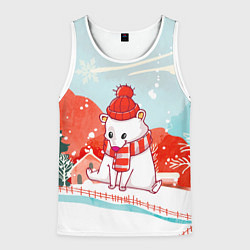 Майка-безрукавка мужская Белый мишка новый год, цвет: 3D-белый