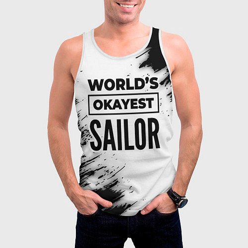 Мужская майка без рукавов Worlds okayest sailor - white / 3D-Белый – фото 3