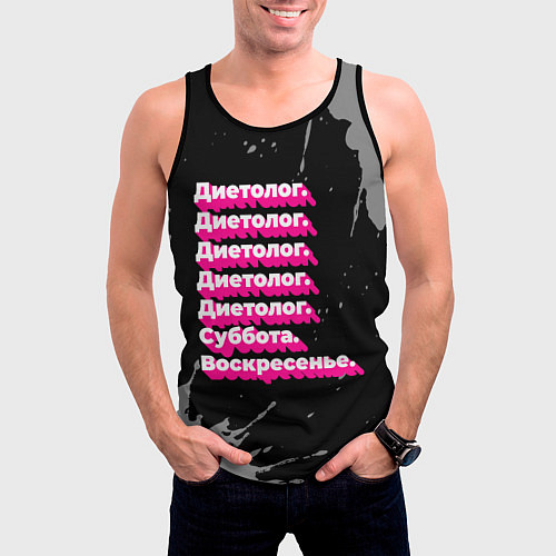 Мужская майка без рукавов Диетолог суббота воскресенье на темном фоне / 3D-Черный – фото 3