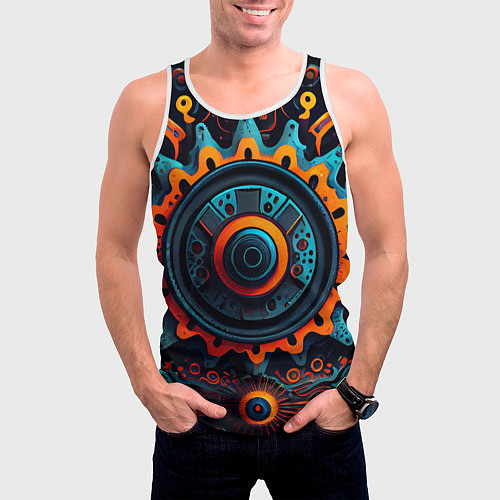 Мужская майка без рукавов Узор, шестеренка, стимпанк / 3D-Белый – фото 3