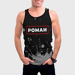 Майка-безрукавка мужская Роман - в красной рамке на темном, цвет: 3D-черный — фото 2