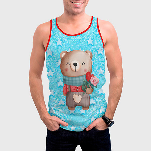 Мужская майка без рукавов Мишка с розой / 3D-Красный – фото 3