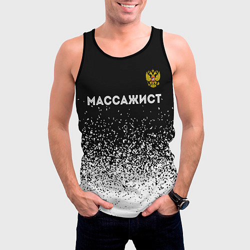 Мужская майка без рукавов Массажист из России и герб РФ: символ сверху / 3D-Черный – фото 3