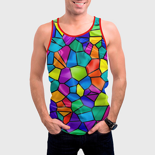 Мужская майка без рукавов Разноцветная мозаика / 3D-Красный – фото 3