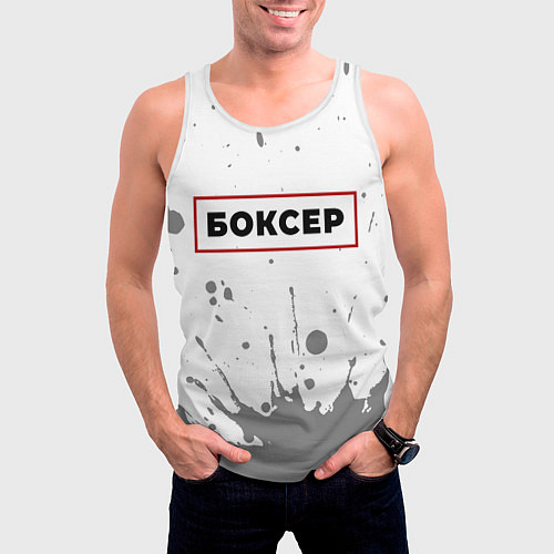 Мужская майка без рукавов Боксер - в красной рамке на светлом / 3D-Белый – фото 3