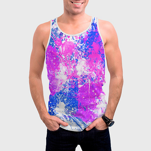 Мужская майка без рукавов Разбрызганная фиолетовая краска - светлый фон / 3D-Белый – фото 3
