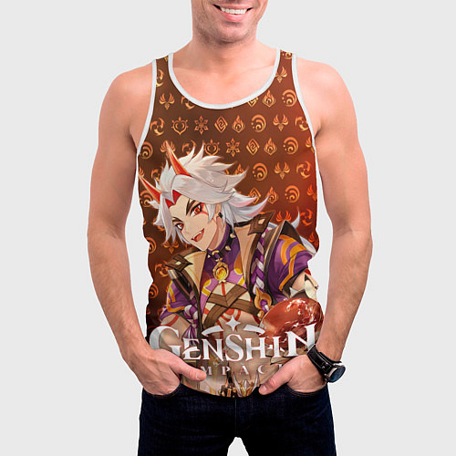 Мужская майка без рукавов Итто Аратаки элементали / 3D-Белый – фото 3