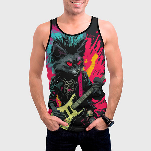 Мужская майка без рукавов Rocker Cat on a dark background - C-Cats collectio / 3D-Черный – фото 3