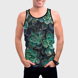 Майка-безрукавка мужская Паттерн из множество зелёных цветов, цвет: 3D-черный — фото 2