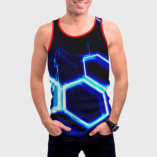 Мужская майка без рукавов Neon abstraction plates storm / 3D-Красный – фото 3