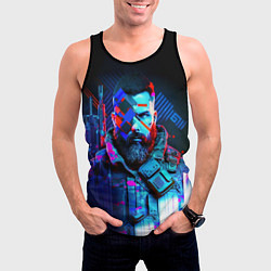 Майка-безрукавка мужская Неоновый воин в стиле киберпанк, цвет: 3D-черный — фото 2