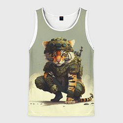 Майка-безрукавка мужская Милитари тигр, цвет: 3D-белый