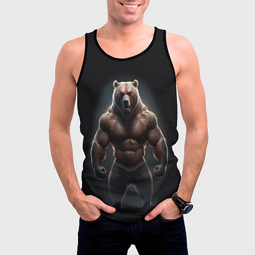 Мужская майка без рукавов Сильный медведь спортсмен / 3D-Черный – фото 3