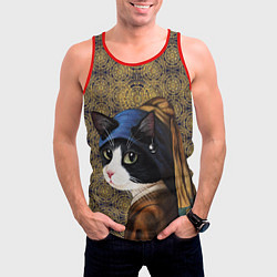 Майка-безрукавка мужская Кошечка с жемчужной сережкой Ян Вермеер пародия, цвет: 3D-красный — фото 2