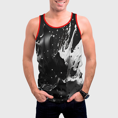 Мужская майка без рукавов Брызги красок - белая и черная / 3D-Красный – фото 3