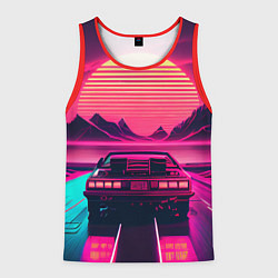 Майка-безрукавка мужская Синтвейв закат и автомобиль, цвет: 3D-красный