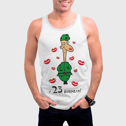 Мужская майка без рукавов 23 февраля арт солдат / 3D-Белый – фото 3